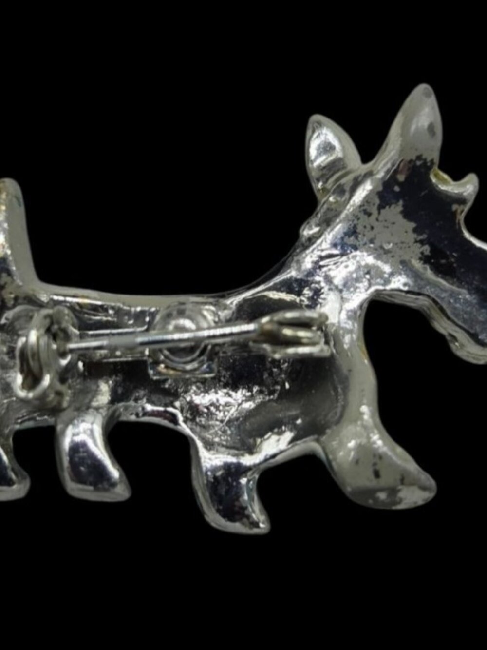 Vtg Scottie Dog Brooch Multi-Color Enamel Rhinestone Scottish Terrier Drop Glaze - Picture 6 of 7